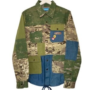 Cookies Shirt Jacket Men’s Medium Denim Camo Utility Patchwork Floral Embroidery
